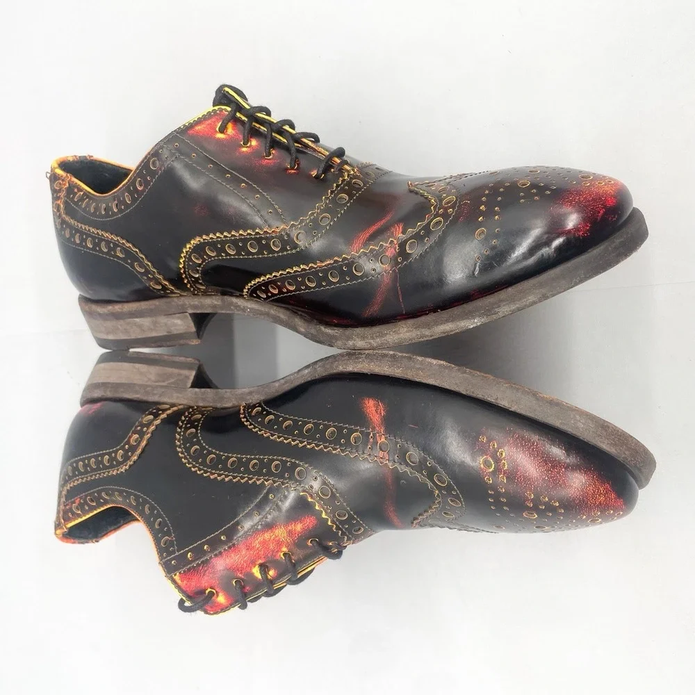 Paul Smith Mens‎ 8.5 Chuck Wingtip Oxford Shoes Burnised Leather Brogue Lace Up